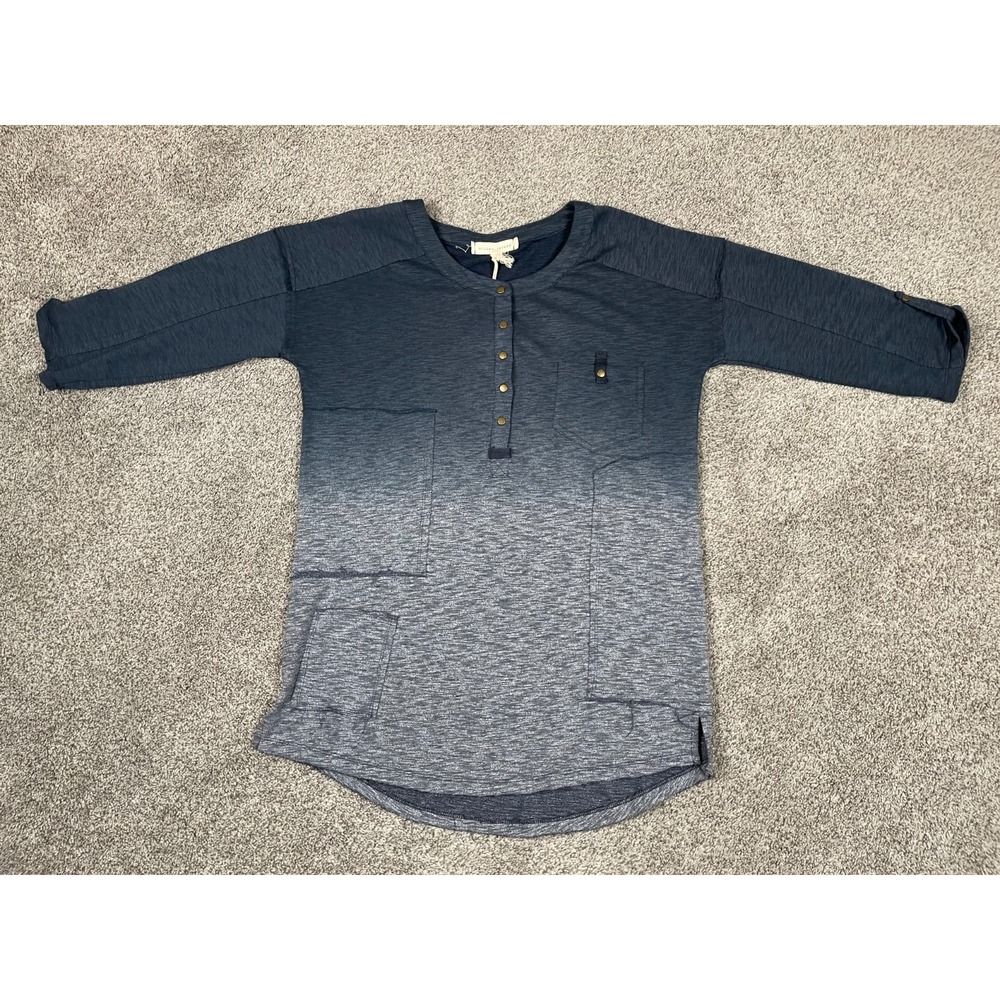 Gilded Interest Shirt Womens Small Blue Ombre Buckle Tunic Boho Edgy Rock NEW